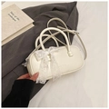 Sweet white bowling handbag for women with lace bow detail, stylish PU leather crossbody bag. - White Without Pendant
