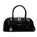 Sac bowling noir en cuir brillant avec boucle argentée et pendentif en cœur - Noir