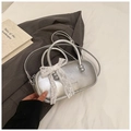 Silver bowling handbag with sweet white lace bow, trendy niche shoulder bag for women. - Silver No Pendant