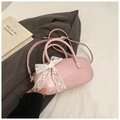 Sweet pink bowling bag with cute white lace bow, stylish crossbody handbag for women. - Pink Without Pendant