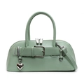 Mint green oval handbag with top handle, heart pendant and stylish buckle strap design - Green