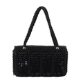 Elegant black beaded handbag with shimmering sequins and top handle for party wear - Black