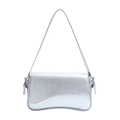 Silver snakeskin textured crossbody bag with asymmetrical flap and metallic finish - Silver