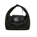 Minimalist black pleated handbag with smooth magnetic flap and integrated top handle - Black