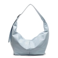 Minimalist light blue patent leather crescent shoulder bag with vertical zipper - Blue