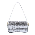 Fashionable black and white snake skin print faux leather shoulder bag with gold buckles - White Snakeskin