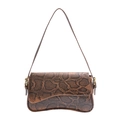 Brown snakeskin pattern underarm bag with curved base and fine metal hardware on white background - Brown Snakeskin
