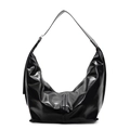 Minimalist large black hobo shoulder bag in high-gloss leather with crescent shape - Black