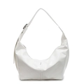 White glossy crescent hobo shoulder bag with adjustable strap and silver buckle - White