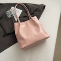 Chic light pink glossy patent leather tote bag with large capacity for women - No Pendant / Pink