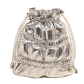 Sac à main argenté avec cordon de serrage, perles et nœuds décoratifs - Argenté