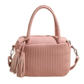 Pale pink lychee grain leather crossbody handbag with pleated stitching and tassels - Pink