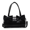 Glänzende schwarze Zylindertasche mit Schleifendetail und verstellbarem Schultergurt - Schwarz