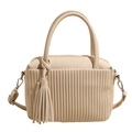 Chic beige crossbody pillow bag with vertical pleated texture and leather tassel accent - Off White