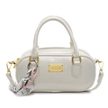 Cream white faux leather Boston bag with gold hardware and stylish rope charm - Off White