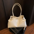 White glossy leather tote bag with long shoulder straps and metallic buckle detail - Without Pendant / White
