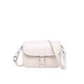 Chic beige crossbody square bag with silver buckle flap and adjustable strap - White