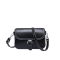 Classic black crossbody bag with white contrast stitching and silver metal buckle - Black
