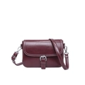 Dark red crossbody square bag with white contrast stitching and silver buckle detail - Red