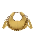 Bolso medialuna de ante amarillo jengibre con cadena dorada y base acolchada elegante - Amarillo