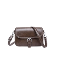 Retro brown small square shoulder bag with white contrast stitching and silver buckle detail - Brown