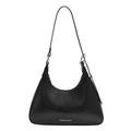 Schwarze Mondsichel-Tasche aus glänzendem Lackleder mit verstellbarem Silbergurt - Schwarz
