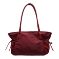 Large burgundy travel tote bag with double shoulder straps and side drawstring detail - Red