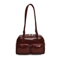 Borsa sottobraccio in vernice rosso scuro con doppie tasche zip e finitura lucida - Rosso