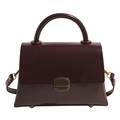 Classic dark burgundy faux leather crossbody tote bag with top handle and gold studs - With Pendant / Brown