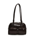 Borsa sottobraccio minimalista in pelle marrone scuro lucida con due tasche zip - Marrone