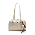 Chic milky white bowling style shoulder bag with creative baseball bat keychain charm - With Pendant / White