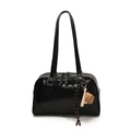 Glossy black patent leather bowling bag with baseball bat and glove charm detail - With Pendant / Black