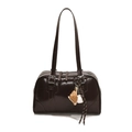 Deep brown glossy faux leather underarm bag with unique baseball themed charms - Brown