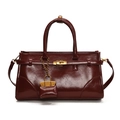 Classic burgundy briefcase handbag in glossy leather with gold-tone hardware and charm - Red With Matching Mini Pouch Charm