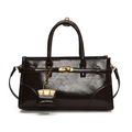 Retro dark brown polished leather handbag with gold hardware and mini charm - Coffee With Matching Mini Pouch Charm