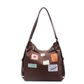 Sac à dos vintage en nylon marron avec écussons et grande capacité pour les étudiantes - café
