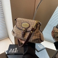 Bolso bandolera vintage con estampado de pata de gallo en marrón y beige y hebilla - Pata de Gallo Café