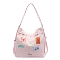 Sac fourre-tout vintage rose mat avec patchs et bretelles réglables pour femmes - Rose