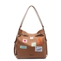 Sac fourre-tout vintage marron avec écussons décoratifs et bandoulières réglables - Marron