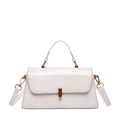 Elegant white square handbag with gold rotary lock and detachable leather strap - White