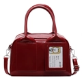 Borsa Boston minimalista in pelle verniciata rossa con porta tessere trasparente alla moda - Rosso