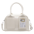Borsa tote crema stile college con carta d'identità cucciolo e tracolla regolabile - Bianco