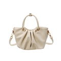 Elegante borsa a mano crema a pieghe con motivo litchi e tracolla regolabile - Bianco