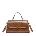 Schicke braune Henkeltasche aus glänzendem Öl-Wachs-Leder mit goldfarbenen Metallteilen - Braun