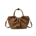 Borsa a secchiello marrone plissettata texture litchi con manico e tracolla rimovibile - Marrone