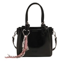 Glossy black oil-wax leather bucket bag with woven tassel and silver hardware - Black With Badminton Charm