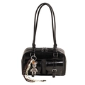 Borsa sottobraccio nera lucida con multi-tasche e ciondolo a forma di orso con strass - Senza Ciondolo / Nero