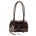 Borsa a spalla lucida marrone scuro con tasche multiple e ciondolo a forma di orso - Senza Ciondolo / Marrone