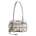 Borsa Boston argento metallizzato con doppie tasche frontali e ciondolo a orso - Senza Ciondolo / Argento