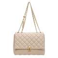 Beige gesteppte Umhängetasche mit goldener Kette und elegantem Rautenmuster - Beige